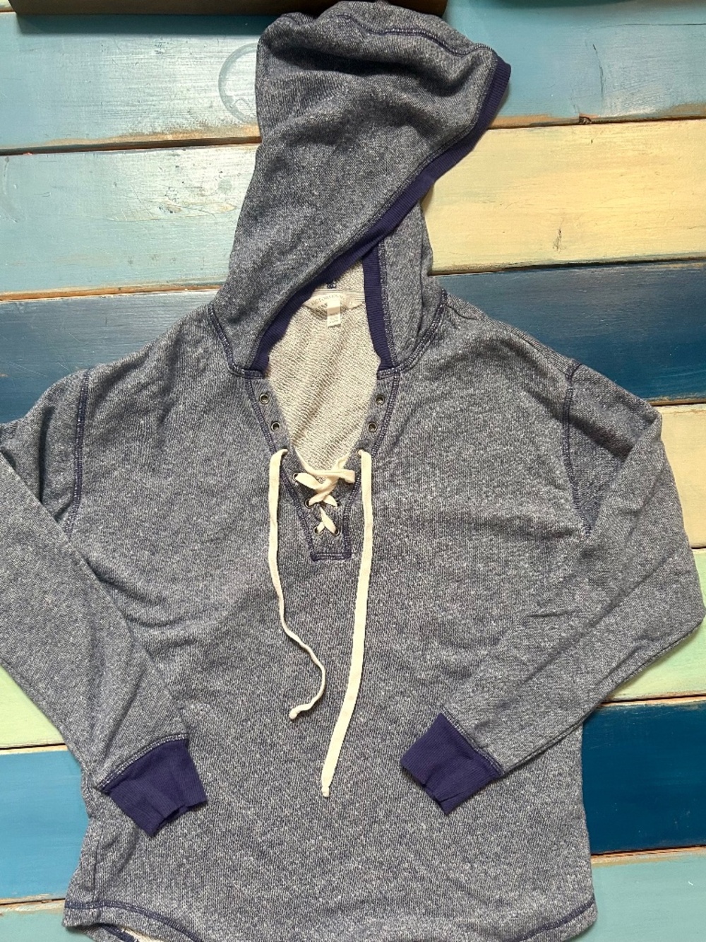 Victoria's Secret XS Heather Blue Lace Up Pullover Hoodie Sweatshirt